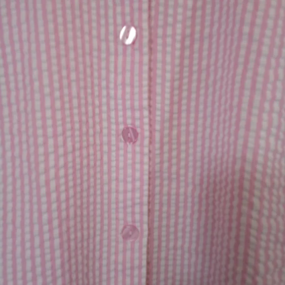 VTG Joan Rivers L/S Pink White Stripe Seersucker Button Down Shirt Blouse XXSP - Picture 3 of 5
